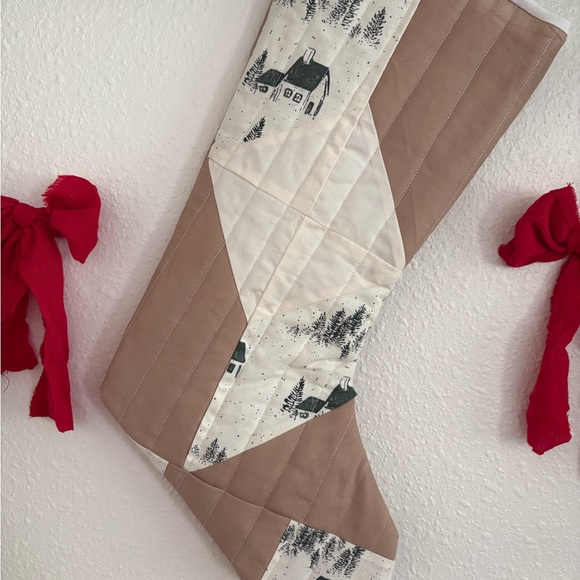 Brown and Cream Quilted Christmas Stocking - Picture 2 of 3
